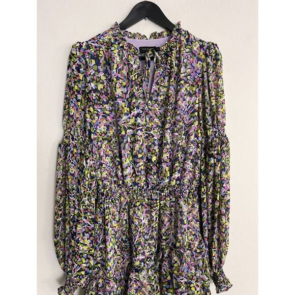 Ted Baker 2 USA 6 Dress Karlie Long Sleeve Floral Poet Sleeve Smocked Waist - Picture 4 of 12